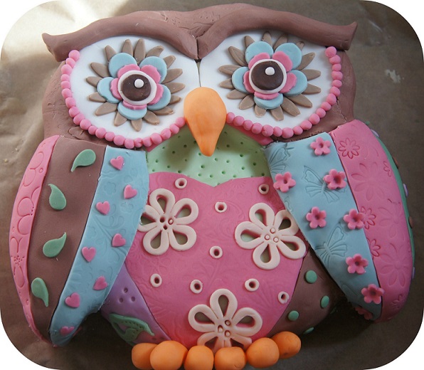Patchwork owl birthday cake