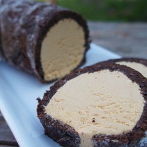 Chocolate caramel ice cream roll